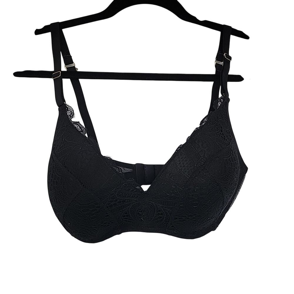 Lively Lace No Wire Push Up Bra, Jet Black, 36DDD